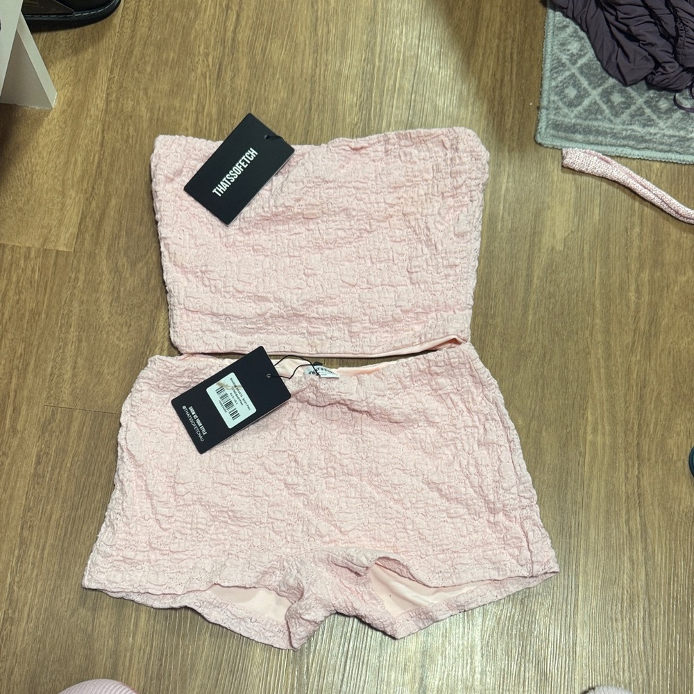 THATSSOFETCHAU Pink Textured Two-Piece Set